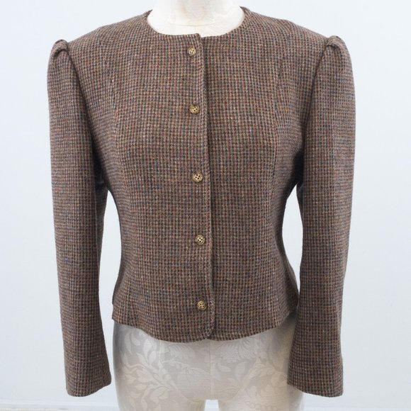 Vintage Jackets & Blazers - Vintage 70s M Cropped Tweed Blazer Jacket Brown